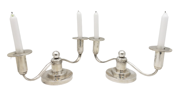 Thune Norwegian Silver Pair of 2-Light Candelabra in Mid-Century Modern Jensen Style