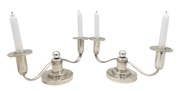 Thune Norwegian Silver Pair of 2-Light Candelabra in Mid-Century Modern Jensen Style