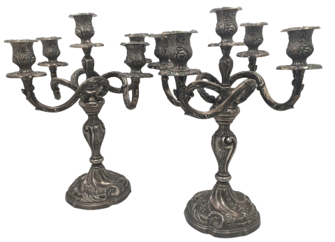 Pair of Rococo Style Silver 5-Light Candelabra