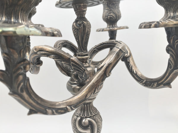 Pair of Rococo Style Silver 5-Light Candelabra