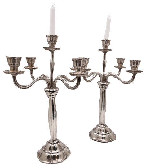 German Continental Silver Pair of 5-Light Candelabra in Jugendstil Style