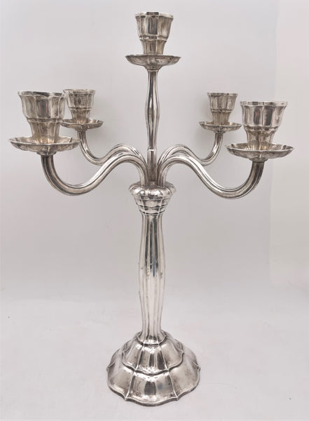 German Continental Silver Pair of 5-Light Candelabra in Jugendstil Style