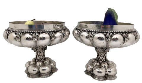 German Continental Silver Pair of 19th Century Compotes / Footed Centerpiece Bowls