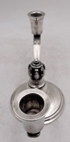 Pair of Danish Silver 2-Light Candelabra/ Oil Lamps in Jensen Mid-Century Modern Style