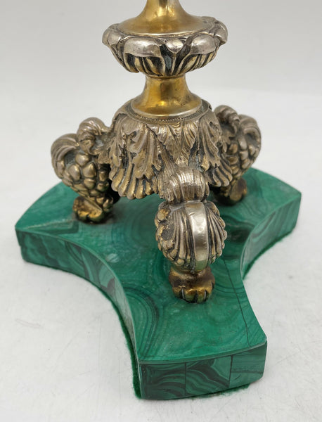 Bartolini Bartolozzi Italian Gilt Silver & Malachite Pair of 5-Light Candelabra