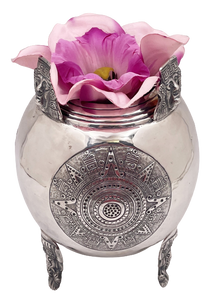 Mexican Sterling Silver Vase with Aztec Motifs