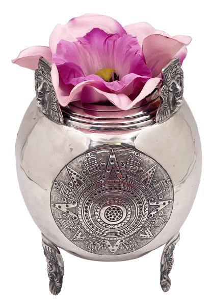 Mexican Sterling Silver Vase with Aztec Motifs