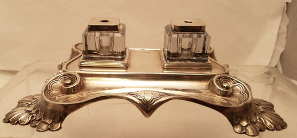 Sheffield 1891 Sterling Silver Tabletop Double Glass Inkwell