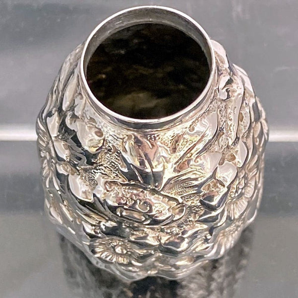 Shiebler Sterling Silver Repoussé Set of 3 Salt, Pepper, and Sugar Shakers from the late 19th Century